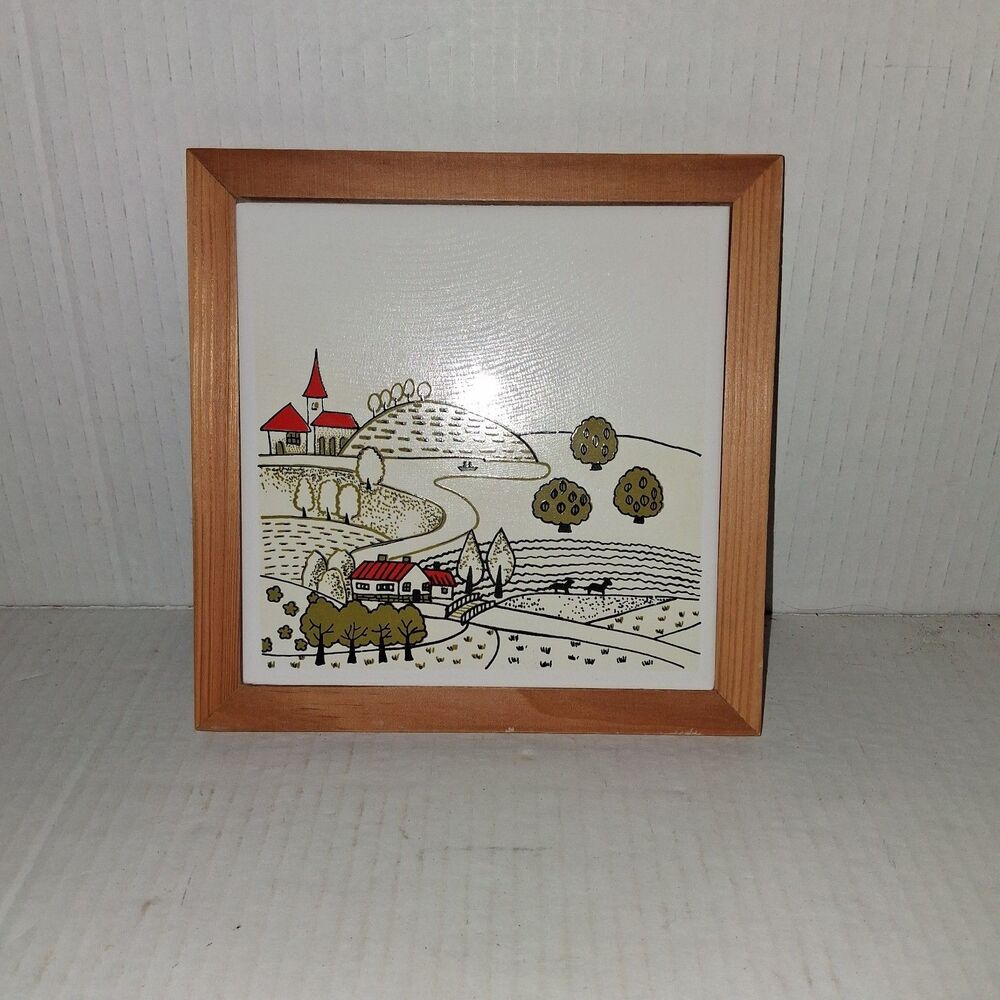 Tile Wood 7.5X7.5" Trivit Farm Holling Hills Scene Print